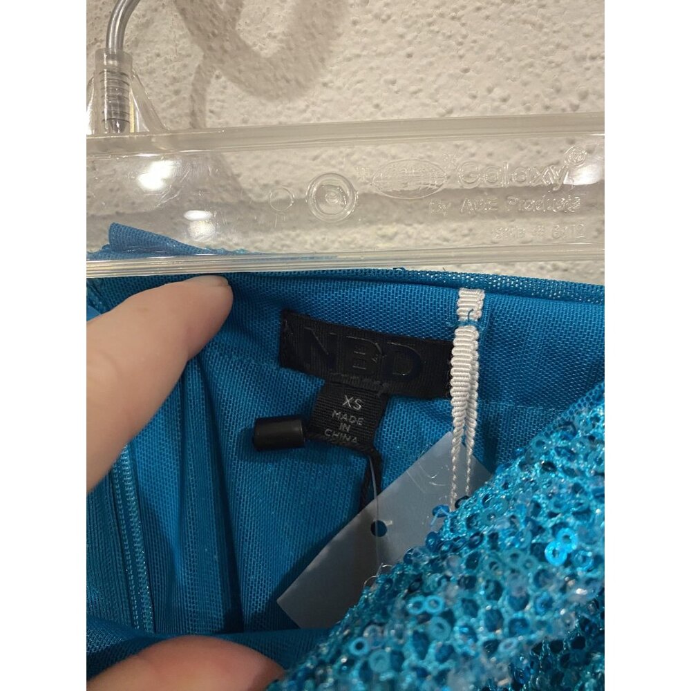 NBD Aine Dress Womens XS Blue Sequin Strapless Midi Bodycon Party Cocktail Eveni - Picture 3 of 5